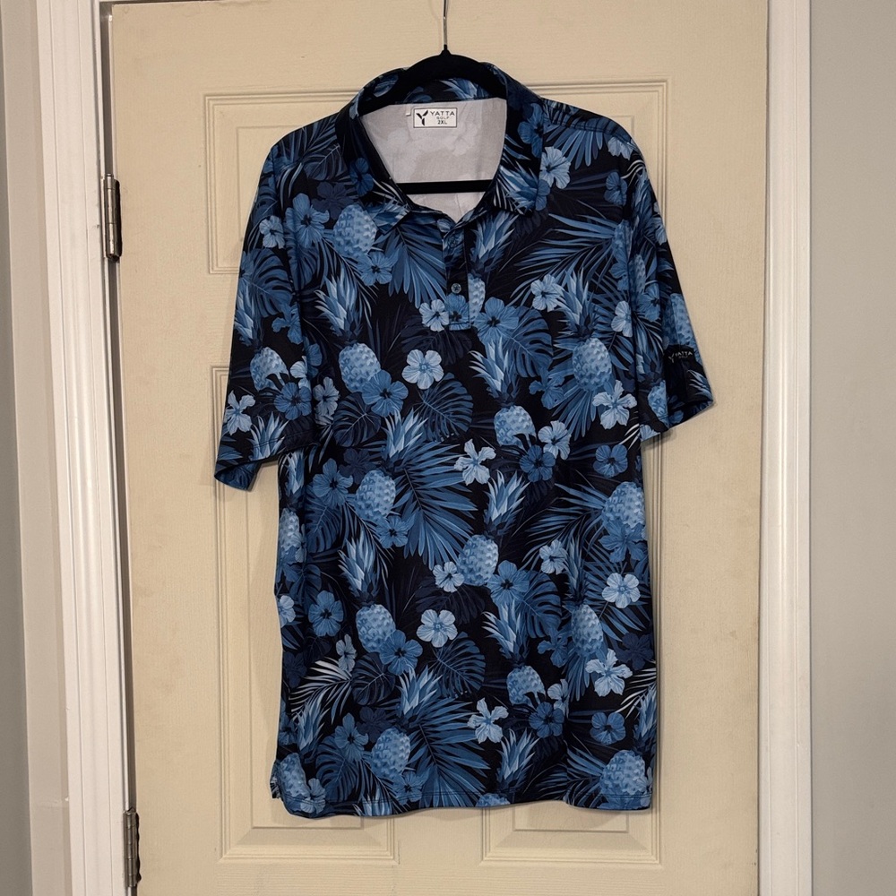 Tropical Blue Floral Polo Shirt